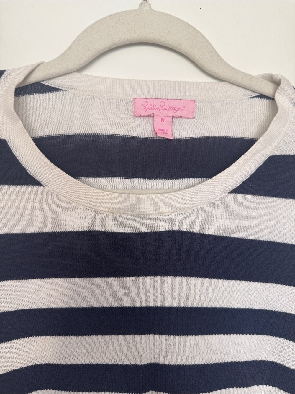 Lily Pulitzer Navy & White Striped Crew Sweater with Pink Accent Hem - Picture 2 of 4